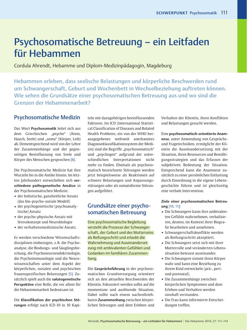 Vorschauseite 1: Psychosomatische Betreuung – ein Leitfaden für Hebammen