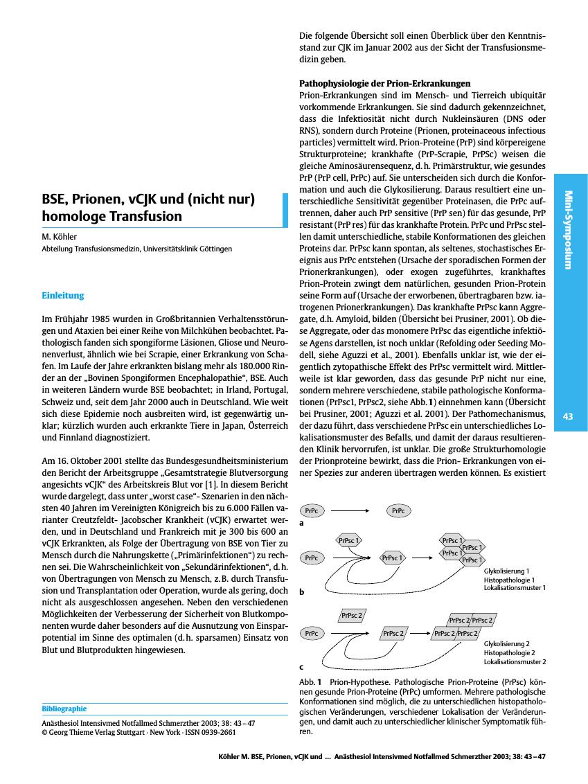 Vorschauseite 1: BSE, Prionen, vCJK und (nicht nur) homologe Transfusion