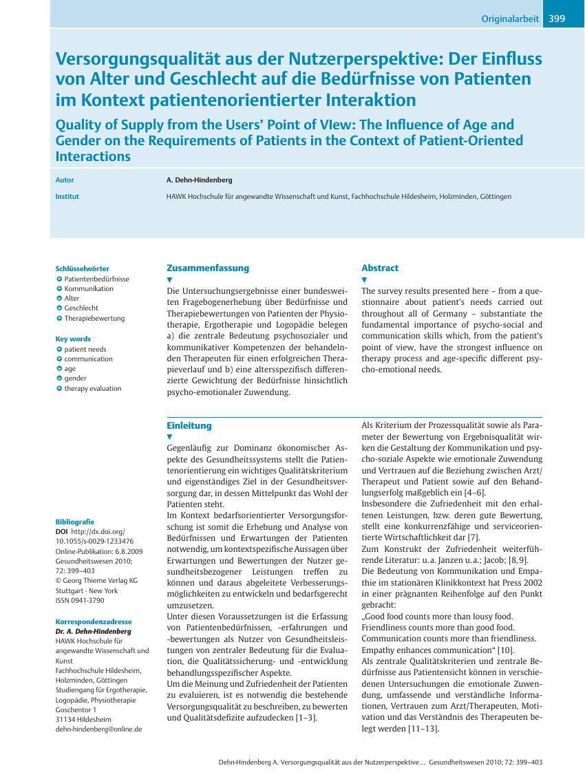 Vorschauseite 1: Versorgungsqualität aus der Nutzerperspektive: Der Einfluss von Alter und Geschlecht auf die Bedürfnisse von Patienten im Kontext patientenorientierter Interaktion