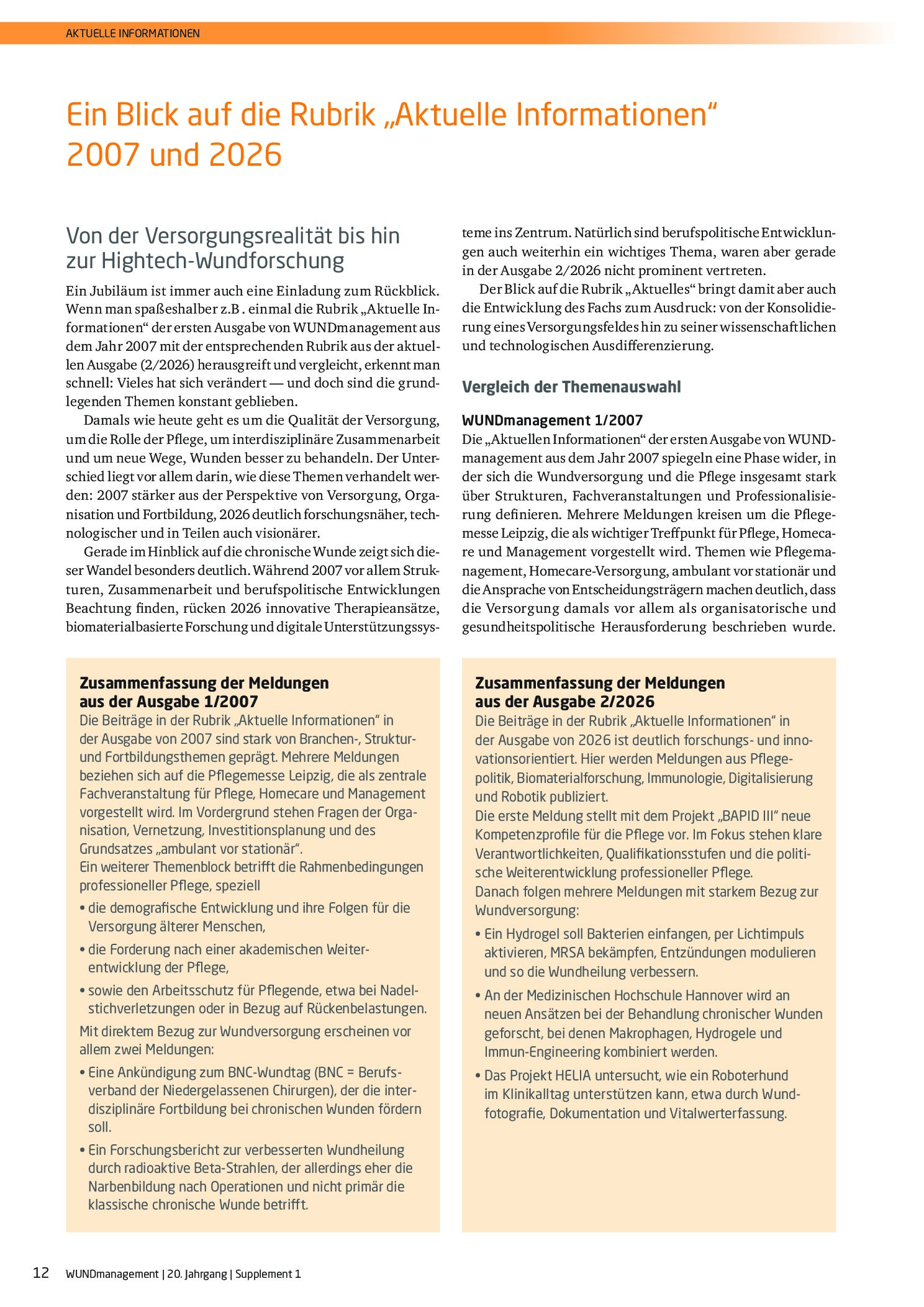 Vorschauseite 1: Ein Blick auf die Rubrik „Aktuelle Informationen“ 2007 und 2026
