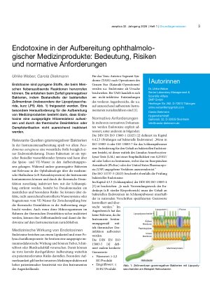 Vorschauseite 1: Endotoxine in der Aufbereitung ophthalmologischer Medizinprodukte: Bedeutung, Risiken und normative Anforderungen