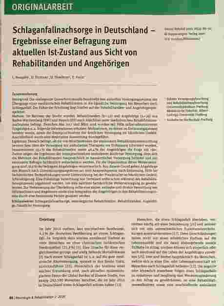Vorschauseite 1: Schlaganfallnachsorge in Deutschland - Ergebnisse einer Befragung zum aktuellen Ist-Zustand aus Sicht von Rehabilitanden und Angehörigen