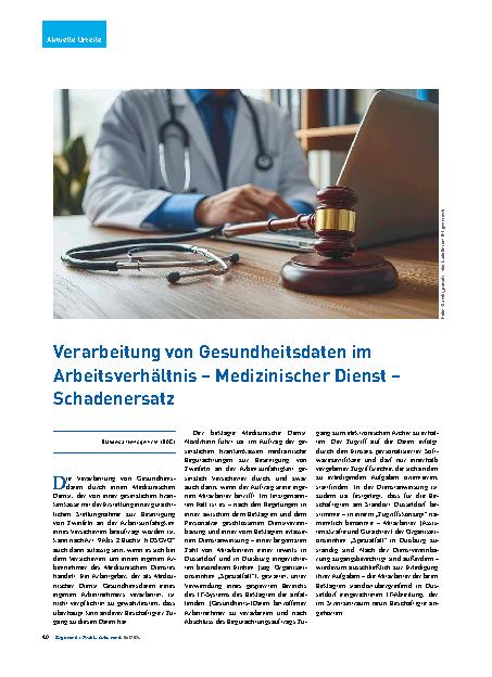 Vorschauseite 1: Verarbeitung von Gesundheitsdaten im Arbeitsverhältnis – Medizinischer Dienst – Schadenersatz