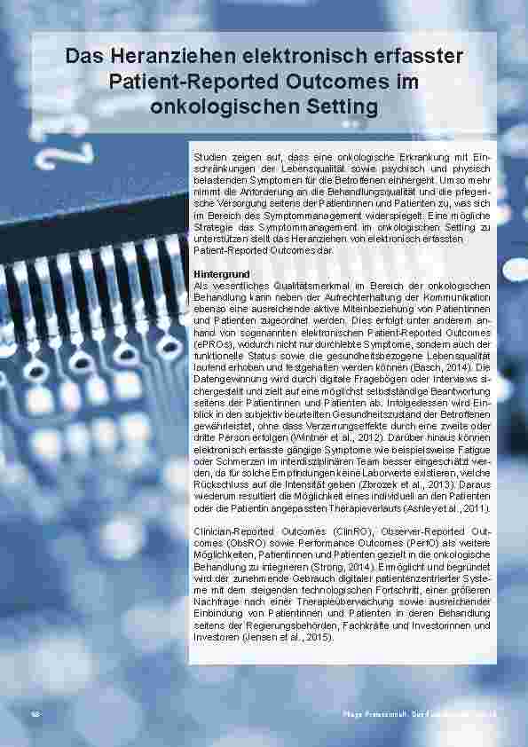 Vorschauseite 1: Das Heranziehen elektronisch erfasster Patient-Reported Outcomes im onkologischen Setting