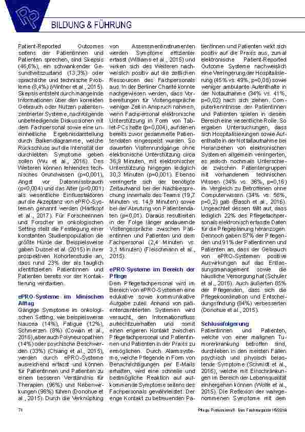 Vorschauseite 3: Das Heranziehen elektronisch erfasster Patient-Reported Outcomes im onkologischen Setting