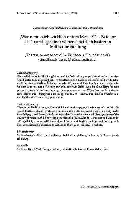Vorschauseite 1: „Wann muss ich wirklich unters Messer?“ – Evidenz als Grundlage einer wissenschaftlich basierten Indikationsstellung