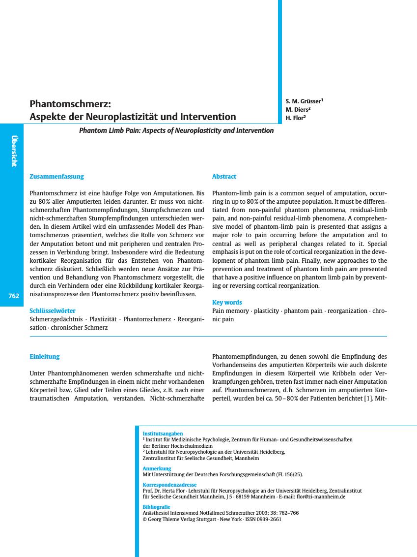 Vorschauseite 1: Phantomschmerz: Aspekte der Neuroplastizität und Intervention