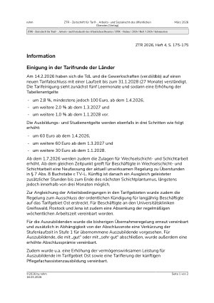 Vorschauseite 1: Information Einigung in der Tarifrunde der Länder