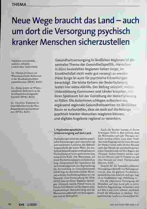 Vorschauseite 1: Neue Wege braucht das Land - auch um dort die Versorgung psychisch kranker Menschen sicherzustellen.