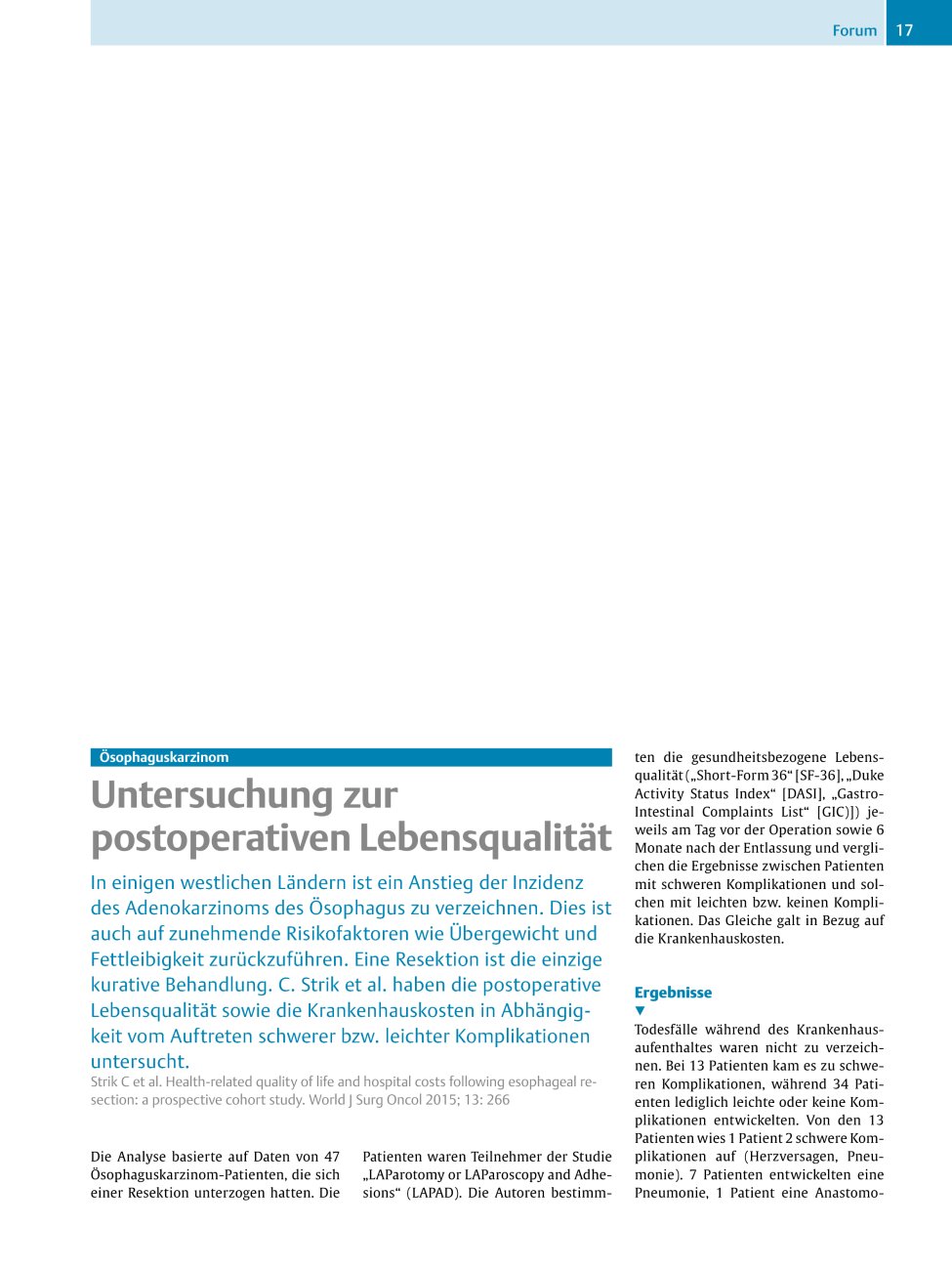 Vorschauseite 1: Ösophaguskarzinom – Untersuchung zur postoperativen Lebensqualität