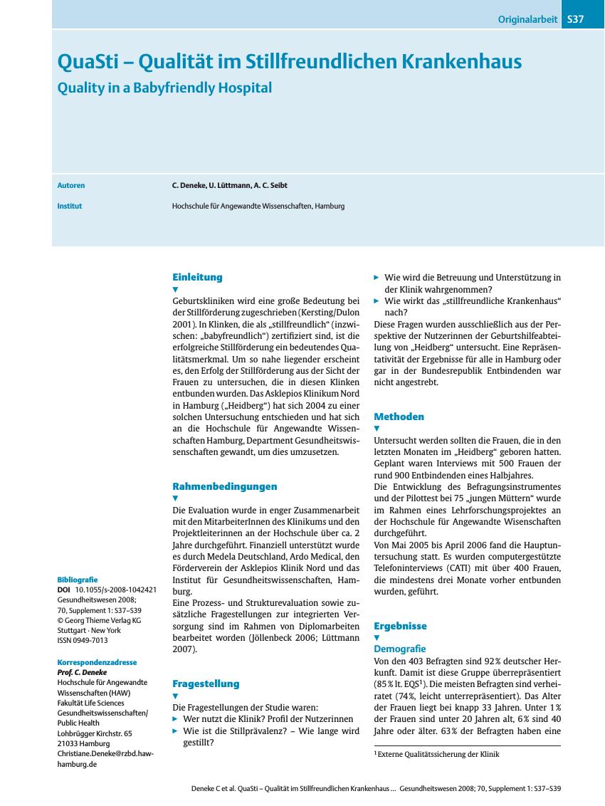 Vorschauseite 1: QuaSti - Qualität im Stillfreundlichen Krankenhaus