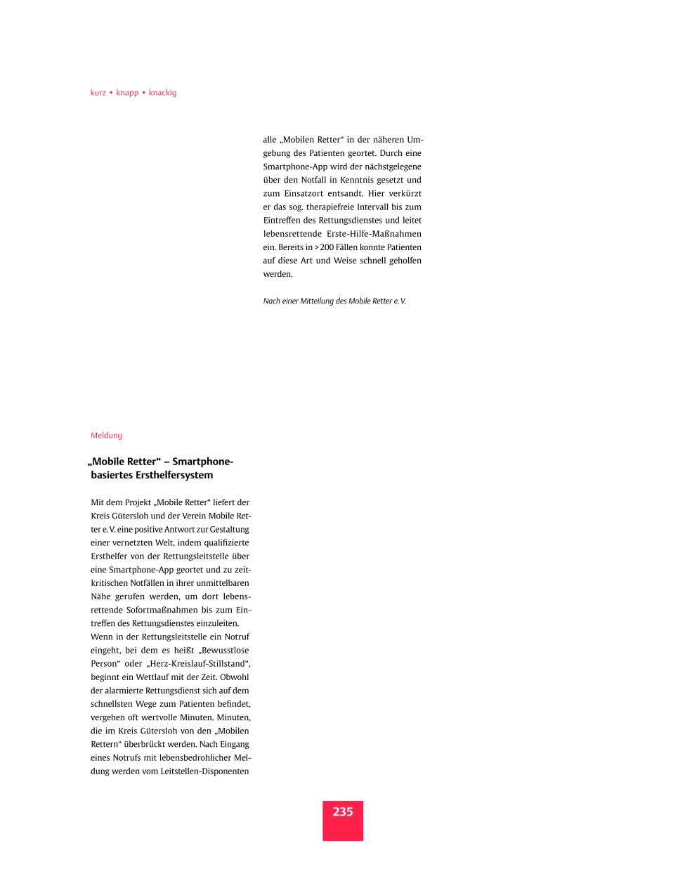 Vorschauseite 1: Meldung ? ?Mobile Retter? ? Smartphonebasiertes Ersthelfersystem