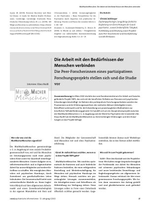 Vorschauseite 1: Die Arbeit mit den Bedürfnissen der Menschen verbinden. Die Peer Forscherinnen eines partizipativen Forschungsprojekts stellen sich und die Studie vor