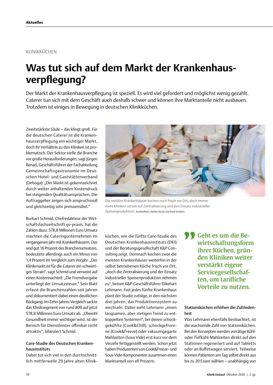 Vorschauseite 1: Klinik-Küchen: Was tut sich auf dem Markt der Krankenhausverpflegung?
