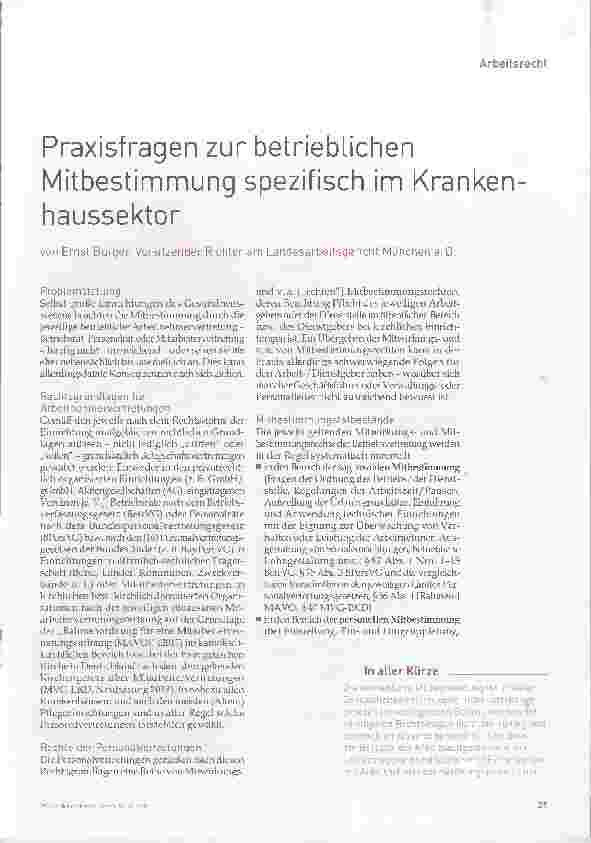 Vorschauseite 1: Praxisfragen zur betrieblichen Mitbestimmung spezifisch im Krankenhaussektor