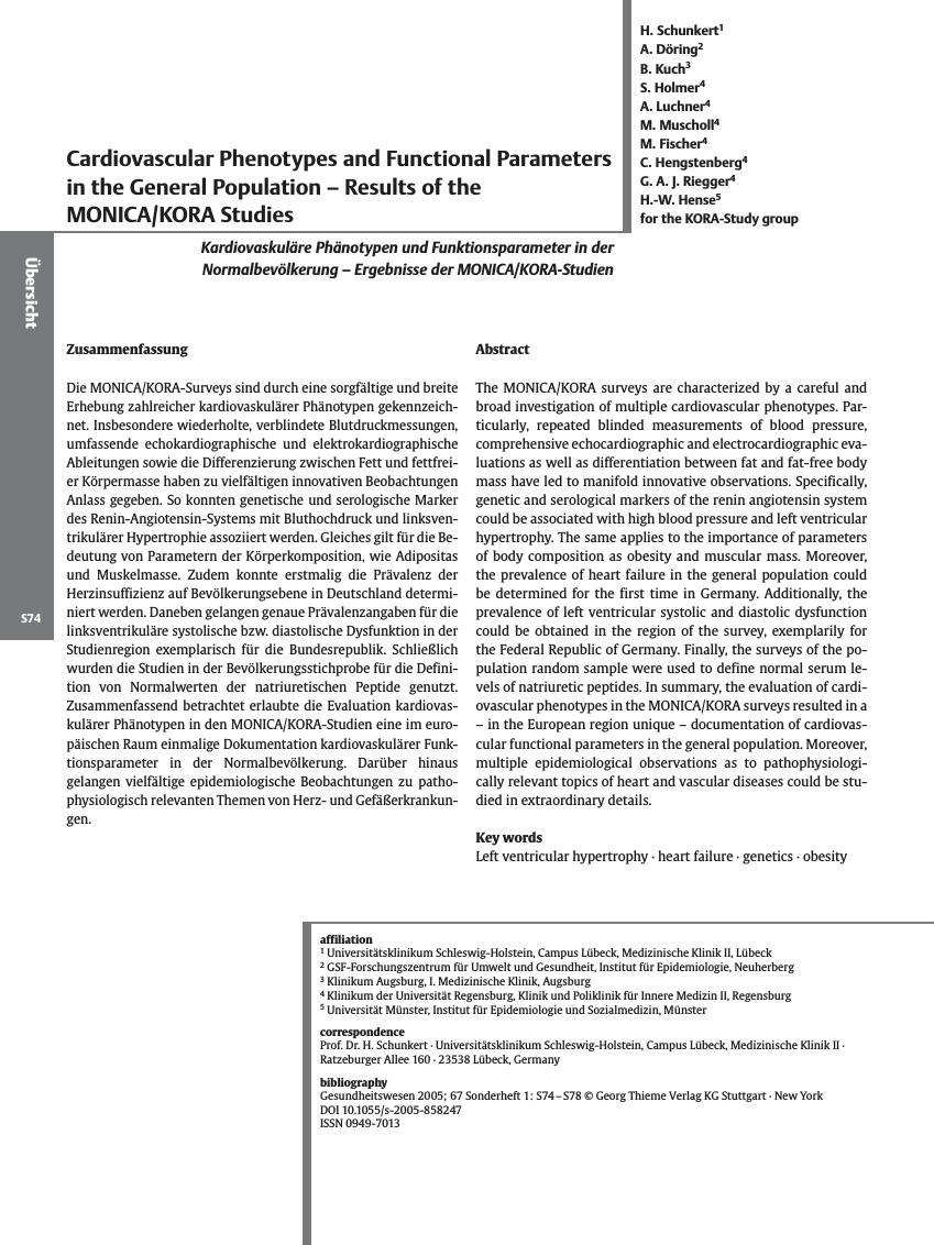 Vorschauseite 1: Cardiovascular Phenotypes and Functional Parameters in the General Population - Results of the MONICA/KORA Studies