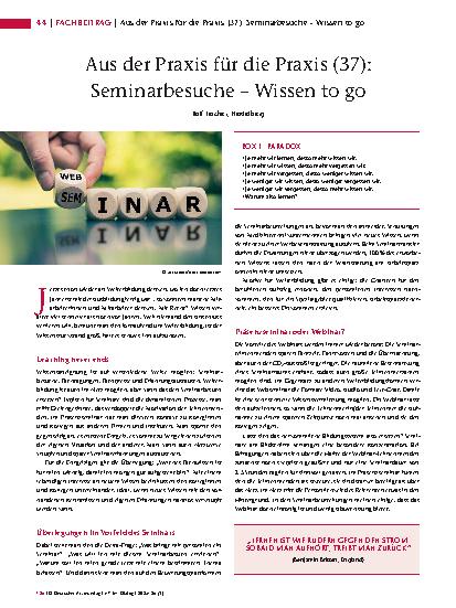 Vorschauseite 1: Aus der Praxis für die Praxis (37): Seminarbesuche – Wissen to go