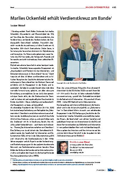 Vorschauseite 1: Marlies Ockenfeld erhält Verdienstkreuz am Bande.