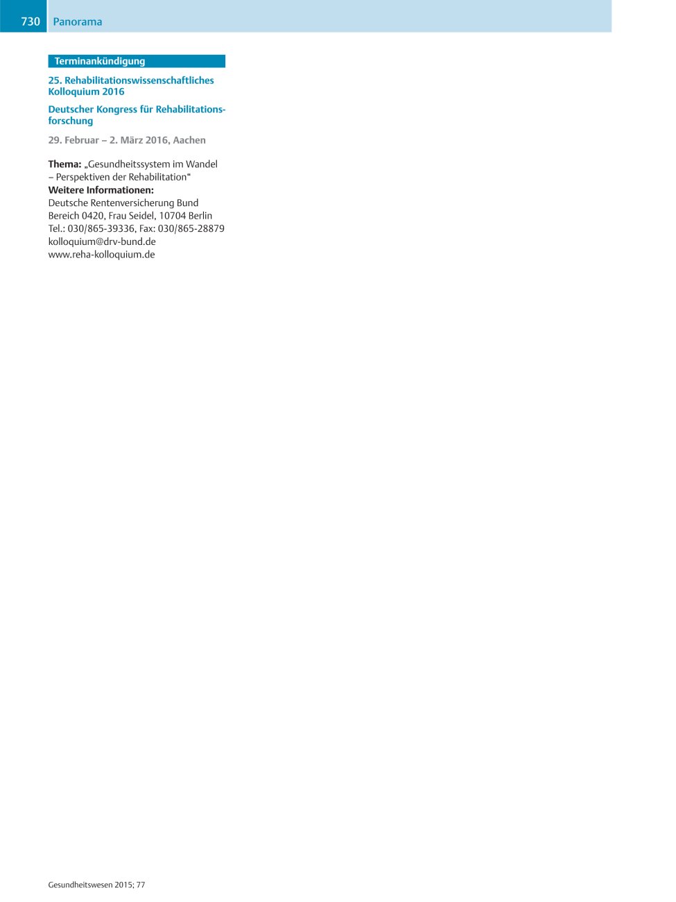 Vorschauseite 1: 25. Rehabilitationswissenschaftliches Kolloquium 2016