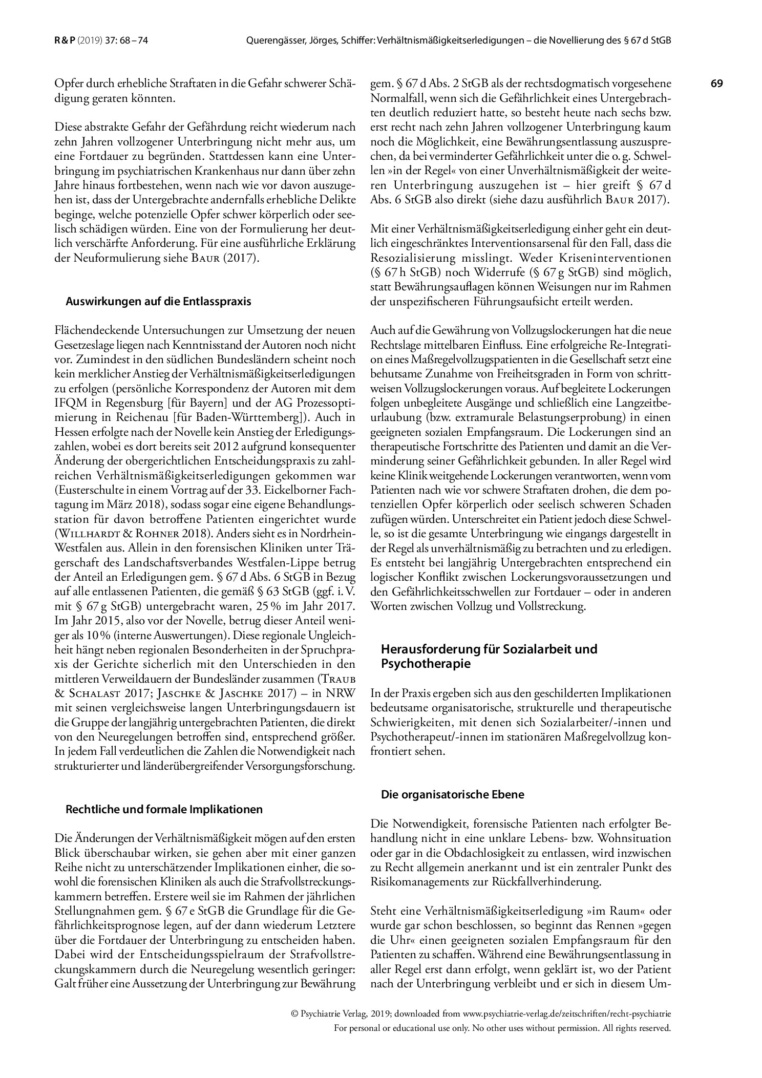 Vorschauseite 2: Verhältnismäßigkeitserledigungen – die Novellierung des § 67d StGB als Herausforderung für Sozialarbeit und Psychotherapie im Maßregelvollzug
