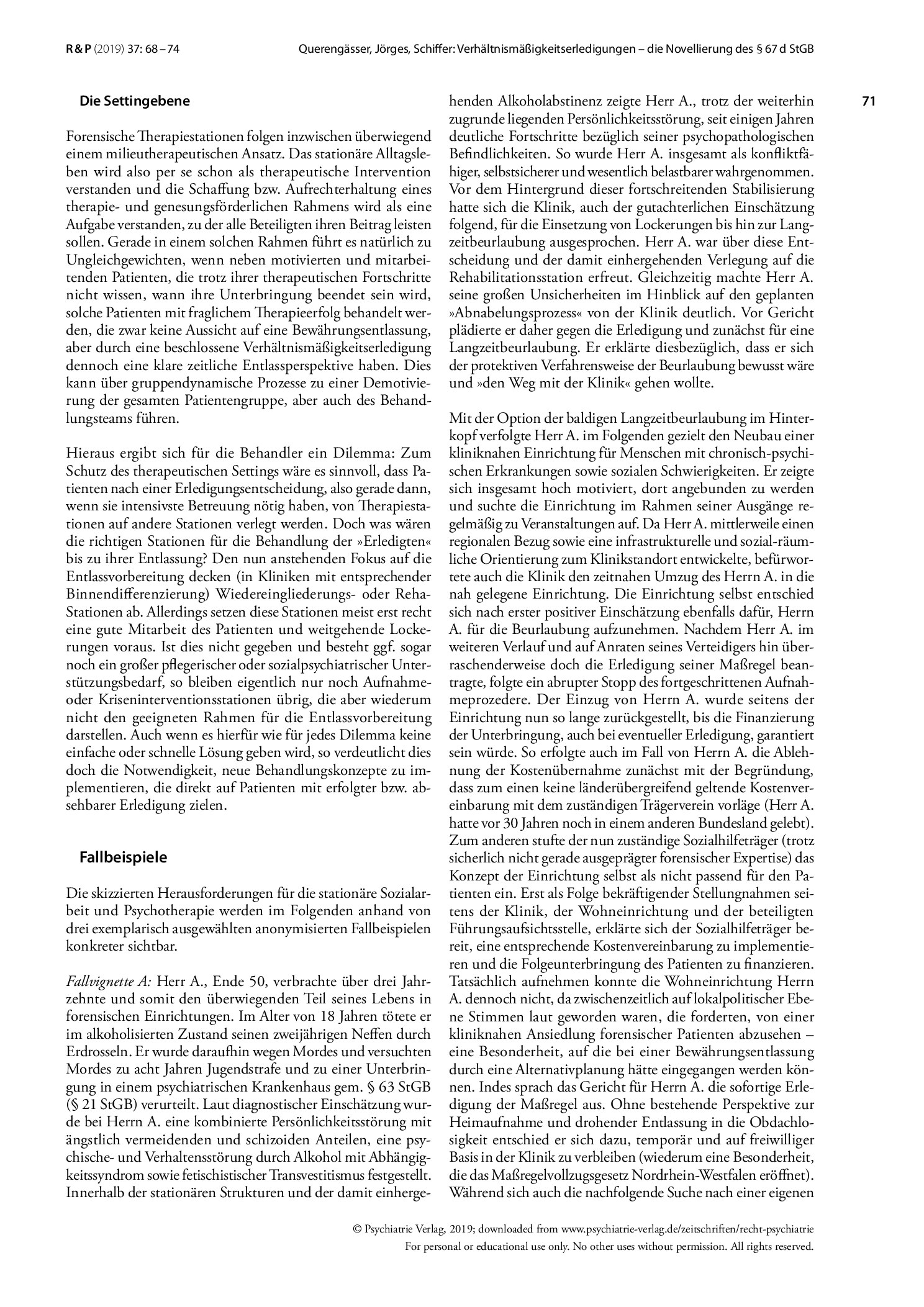 Vorschauseite 4: Verhältnismäßigkeitserledigungen – die Novellierung des § 67d StGB als Herausforderung für Sozialarbeit und Psychotherapie im Maßregelvollzug