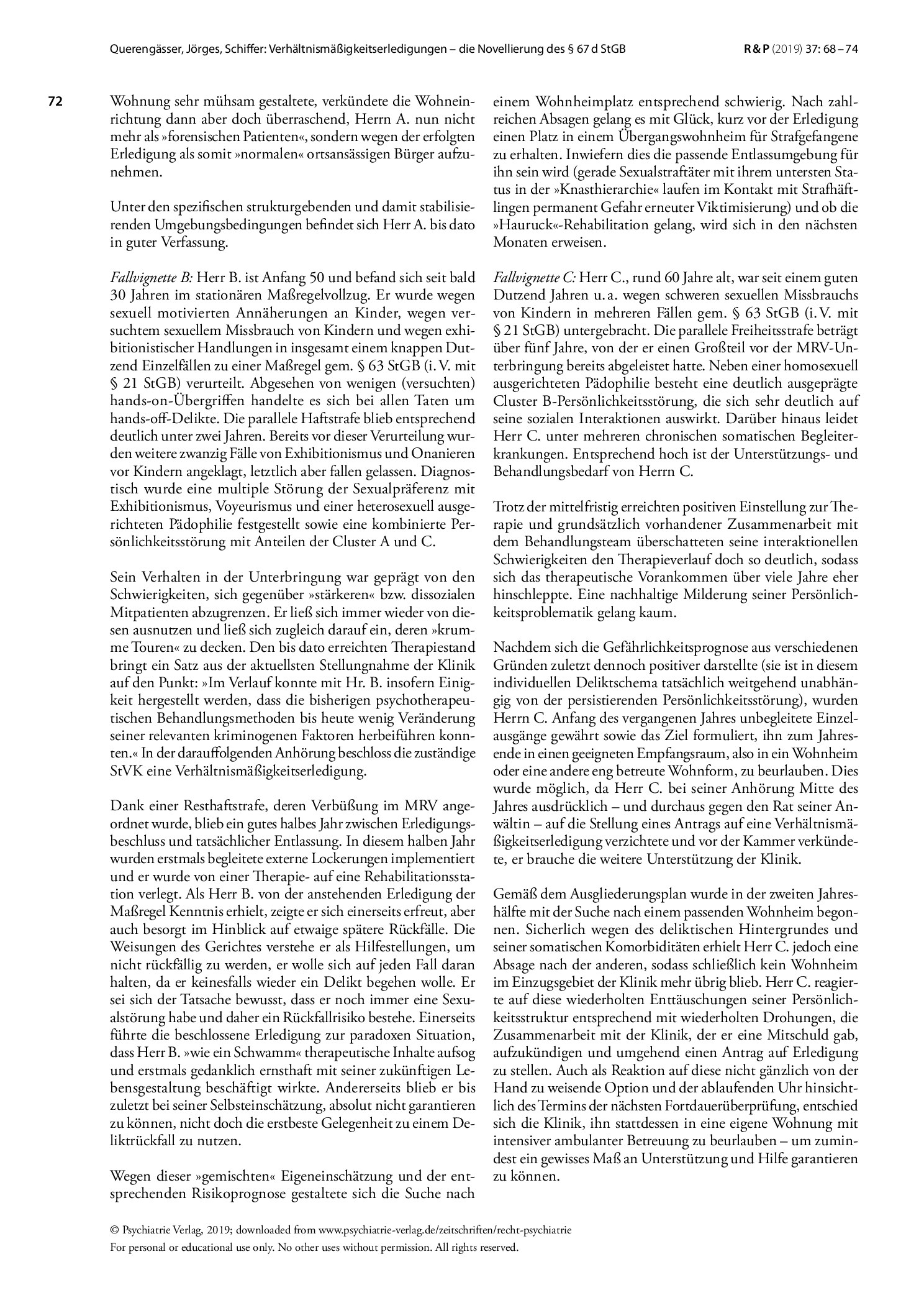Vorschauseite 5: Verhältnismäßigkeitserledigungen – die Novellierung des § 67d StGB als Herausforderung für Sozialarbeit und Psychotherapie im Maßregelvollzug