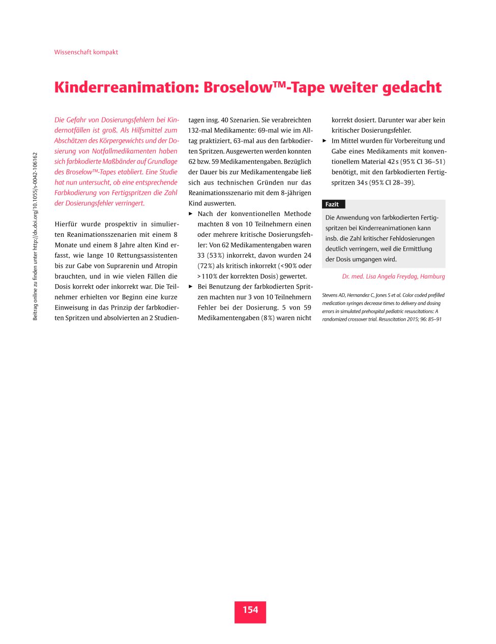 Vorschauseite 1: Kinderreanimation: BroselowTM-Tape weiter gedacht