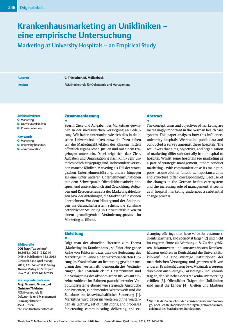 Vorschauseite 1: Krankenhausmarketing an Unikliniken? eine empirische Untersuchung