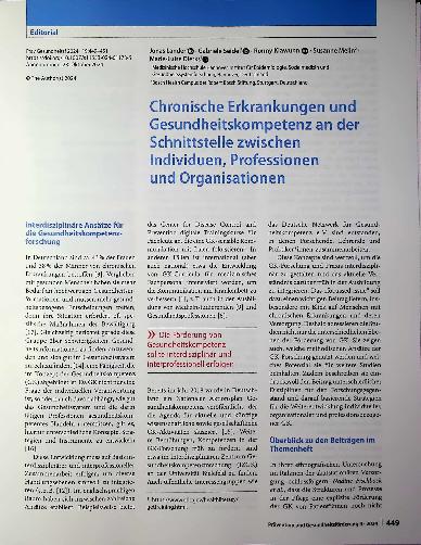 Vorschauseite 1: Chronische Erkrankungen und Gesundheitskompetenz an der Schnittstelle zwischen Individuen, Professionen und Organisationen