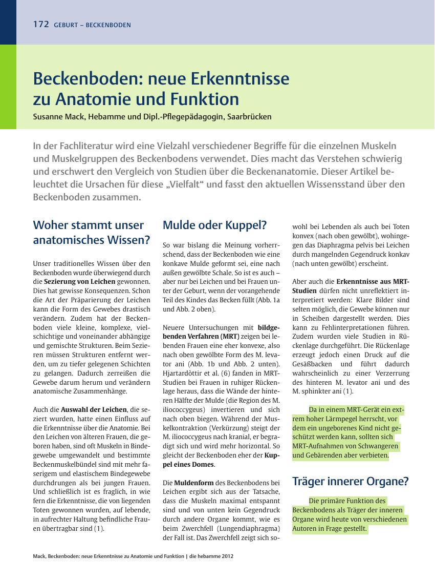 Vorschauseite 1: Beckenboden: neue Erkenntnisse zu Anatomie und Funktion