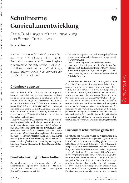 Vorschauseite 1: Schulinterne Curriculum-Entwicklung: Erste Erfahrungen mit der Umsetzung des Bremer Curriculums