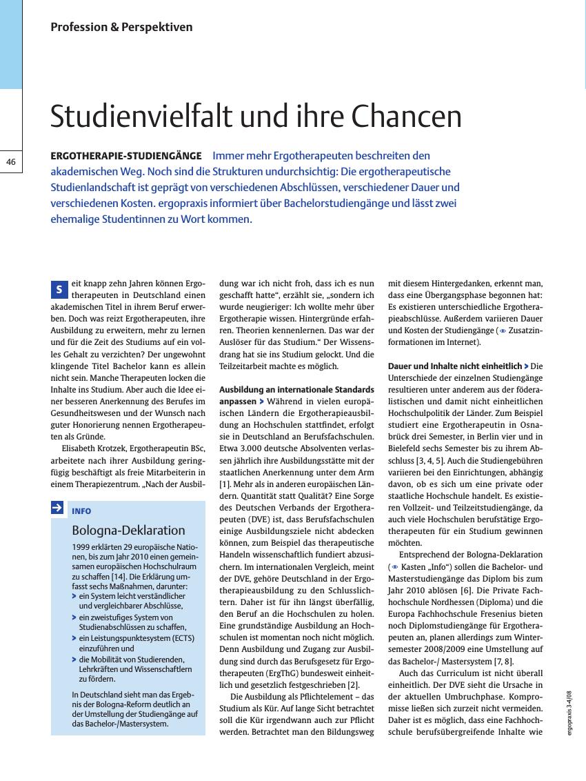 Vorschauseite 1: Ergotherapie-Studiengänge – Studienvielfalt und ihre Chancen