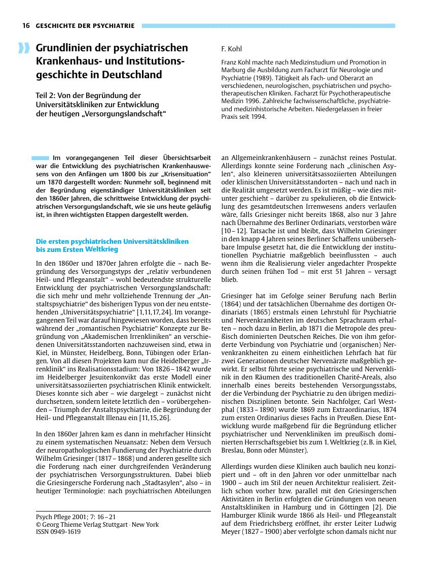 Vorschauseite 1: Grundlinien der psychiatrischen Krankenhausund Institutionsgeschichte in Deutschland