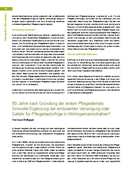Vorschauseite 1: 60 Jahre nach Gründung der ersten Pflegedienste: Sinnvolle Ergänzung der ambulanten Versorgung oder Gefahr für Pflegebedürftige in Wohngemeinschaften?