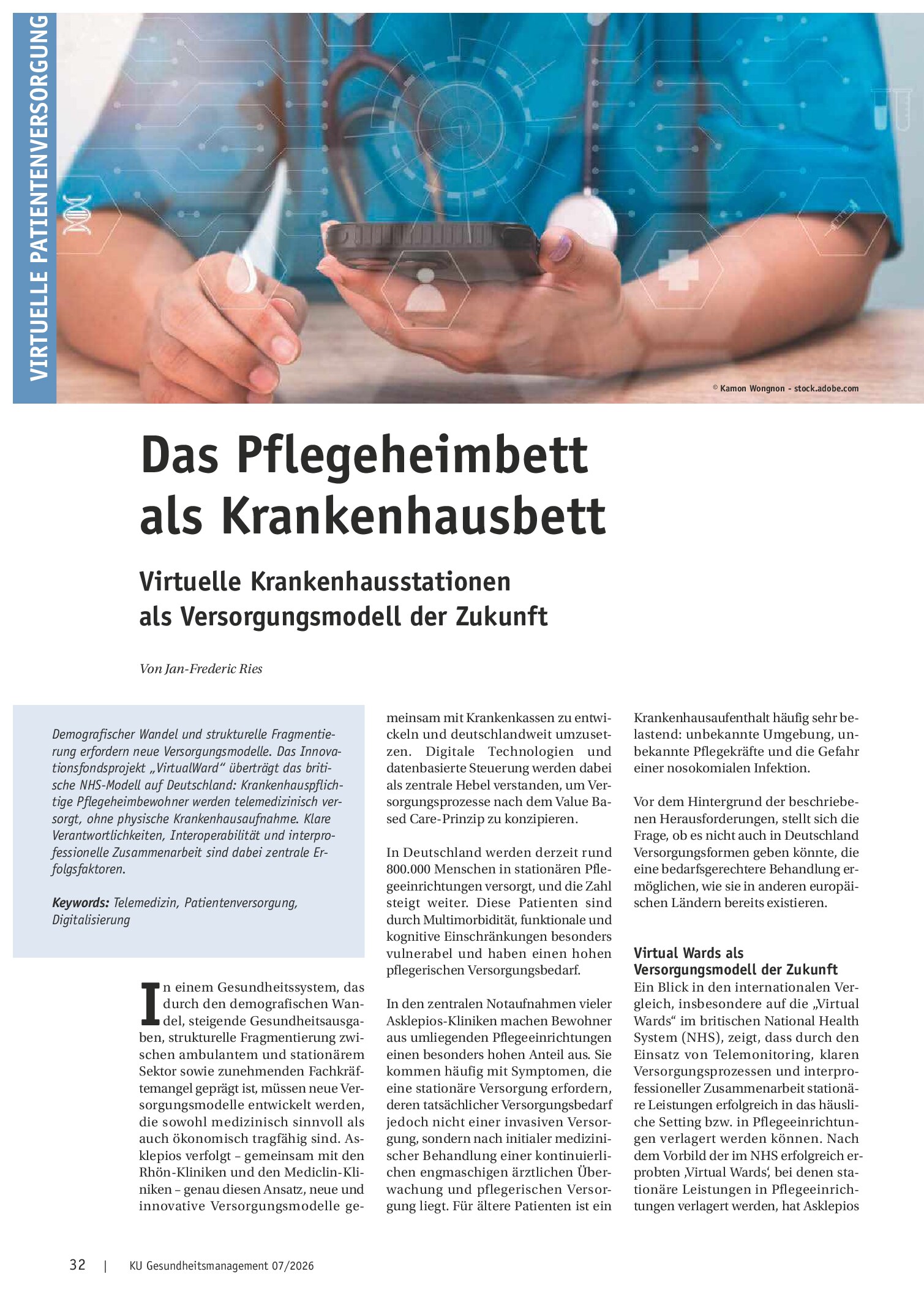 Vorschauseite 1: Das Pflegeheimbett als Krankenhausbett. Virtuelle Krankenhausstationen als Versorgungsmodell der Zukunft