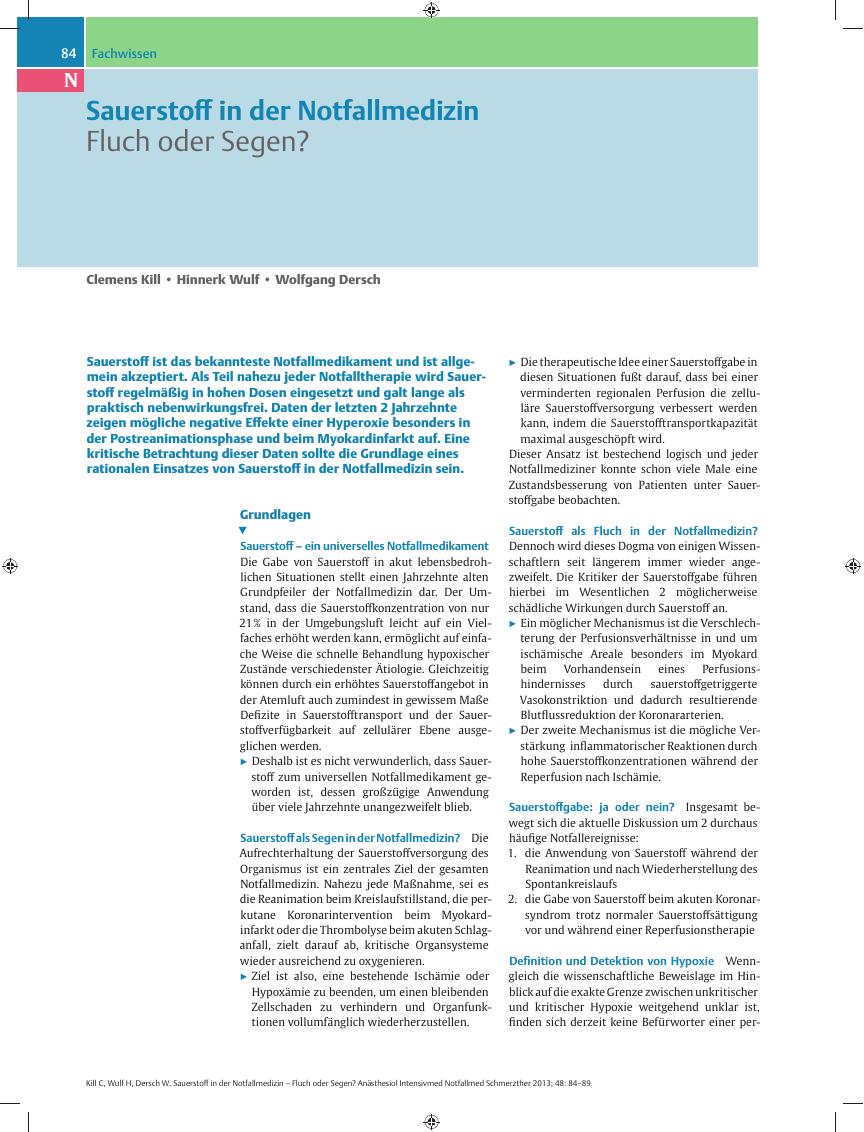 Vorschauseite 1: Sauerstoff in der Notfallmedizin – Fluch oder Segen?