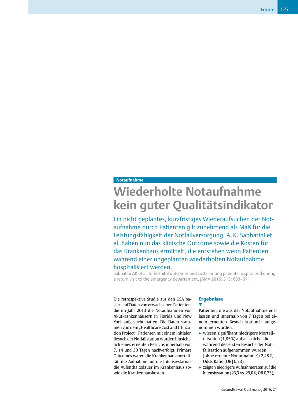 Vorschauseite 1: Notaufnahme ? Wiederholte Notaufnahme kein guter Qualitätsindikator