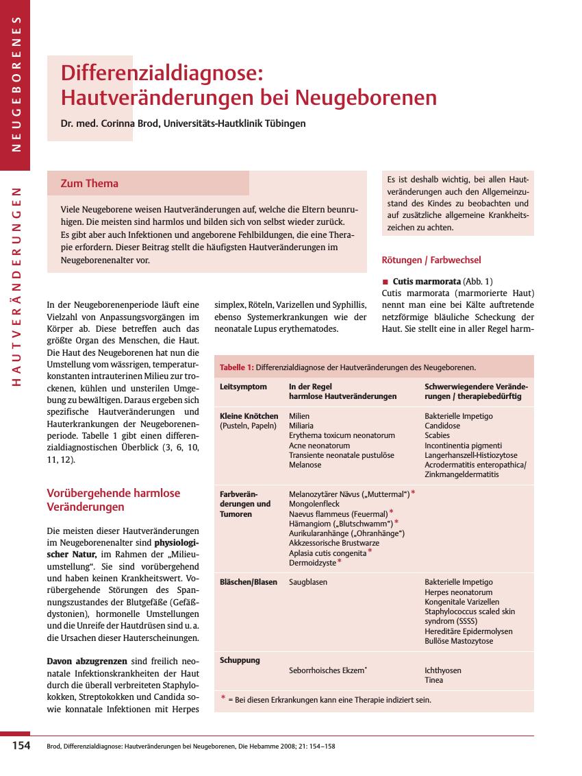 Vorschauseite 1: Differenzialdiagnose: Hautveränderungen bei Neugeborenen