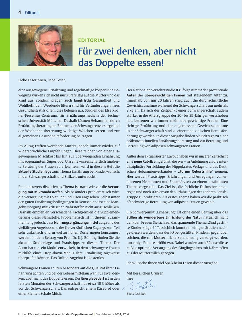 Vorschauseite 1: Für zwei denken, aber nicht das Doppelte essen!