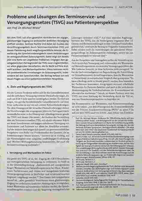 Vorschauseite 1: Probleme und Lösungen des Terminserviceund Versorgungsgesetzes (TSVG) aus Patientenperspektive