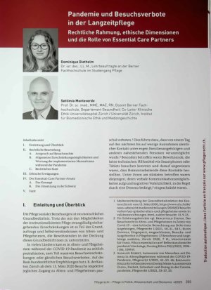 Vorschauseite 1: Pandemie und Besuchsverbote in der Langzeitpflege Rechtliche Rahmung, ethische Dimensionen und die Rolle von Essential Care Partners
