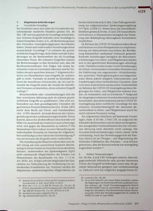 Vorschauseite 5: Pandemie und Besuchsverbote in der Langzeitpflege Rechtliche Rahmung, ethische Dimensionen und die Rolle von Essential Care Partners