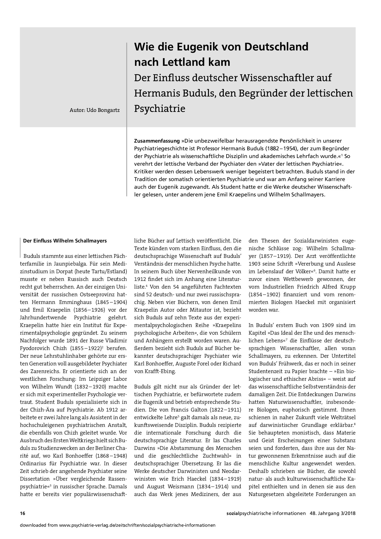 Vorschauseite 1: Wie die Eugenik von Deutschland nach Lettland kam. Der Einfluss deutscher Wissenschaftler auf Hermanis Buduls, den Begründer der lettischen Psychiatrie