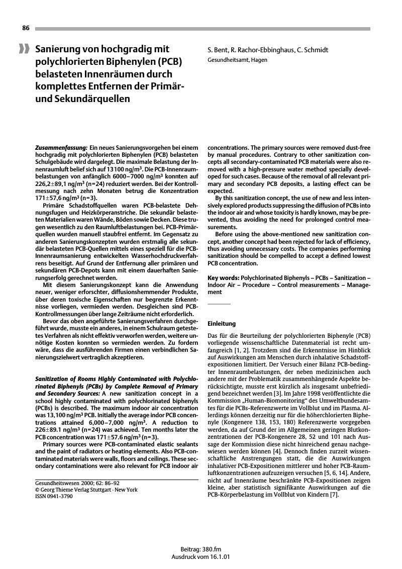 Vorschauseite 1: Sanierung von hochgradig mit polychlorierten Biphenylen (PCB) belasteten Innenräumen durch komplettes Entfernen der Primärund Sekundärquellen