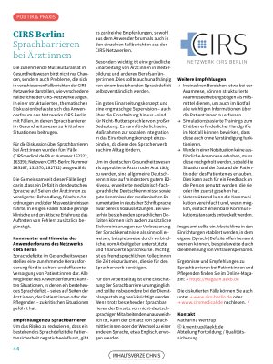 Vorschauseite 1: CIRS Berlin: Sprachbarrieren bei Ärzt: innen