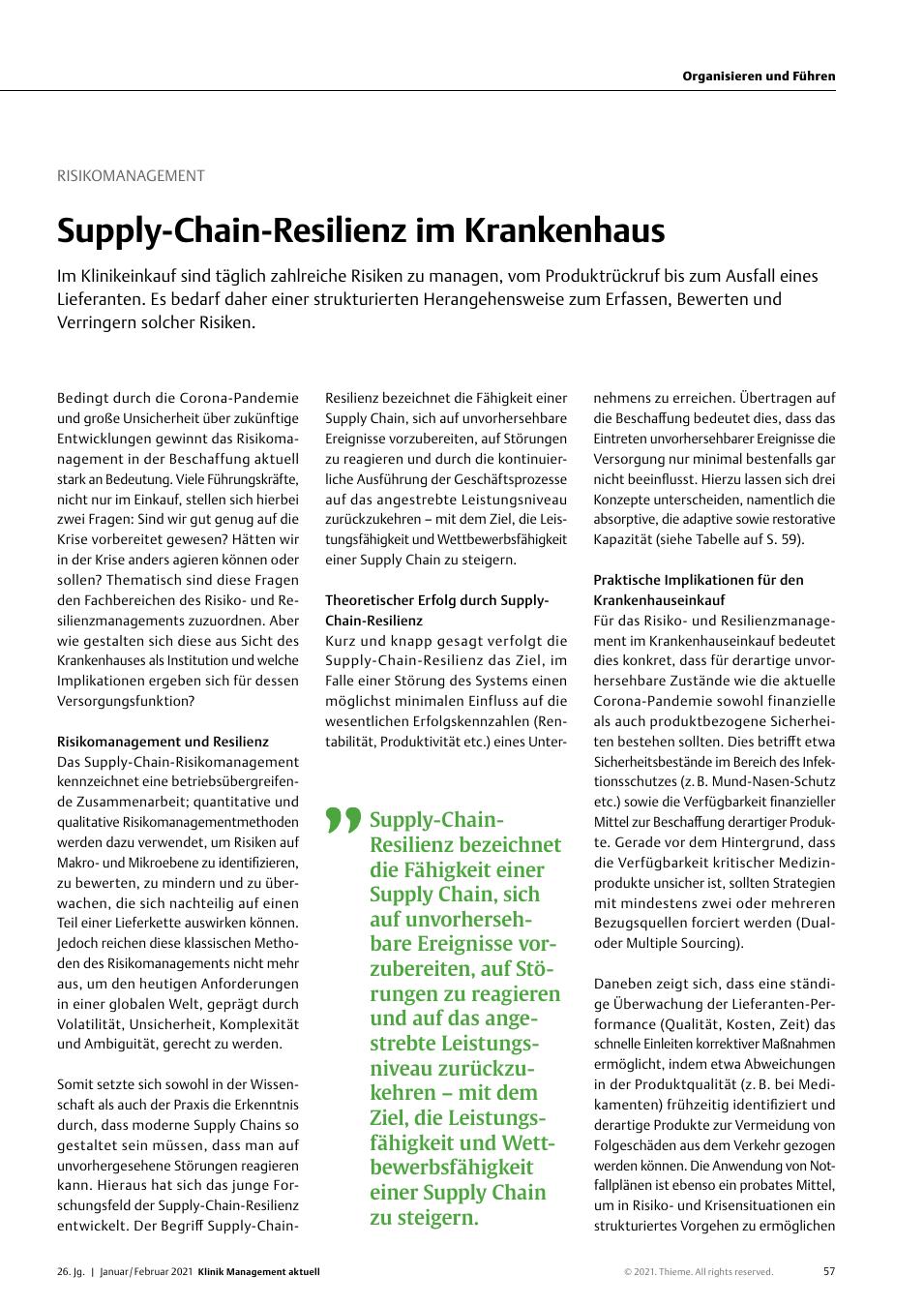 Vorschauseite 1: Risikomanagement: Supply-Chain-Resilienz im Krankenhaus