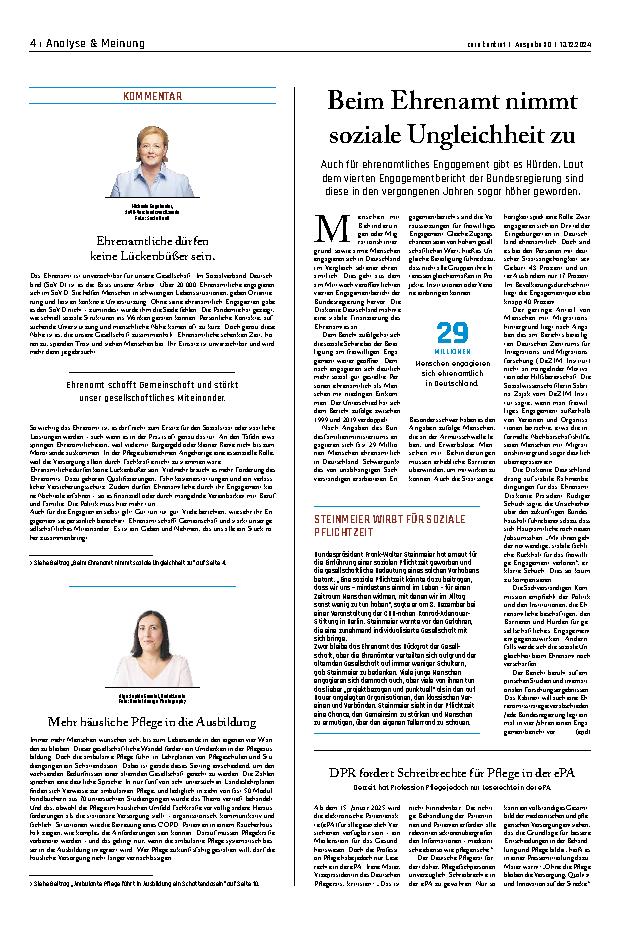 Vorschauseite 1: Beim Ehrenamt nimmt soziale Ungleichheit zu.