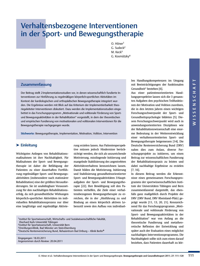 Vorschauseite 1: Verhaltensbezogene Interventionen in der Sportund Bewegungstherapie