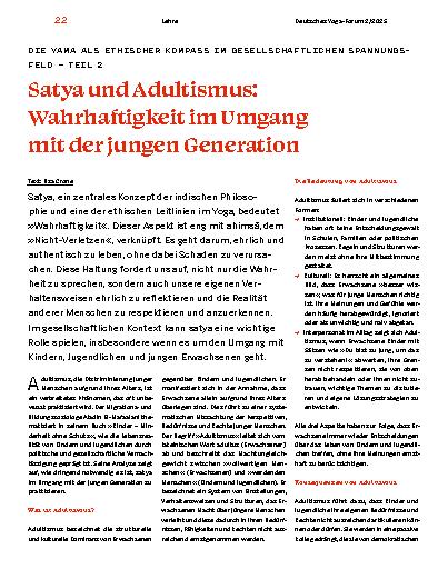 Vorschauseite 1: Satya und Adultismus: Wahrhaftigkeit im Umgang mit der jungen Generation