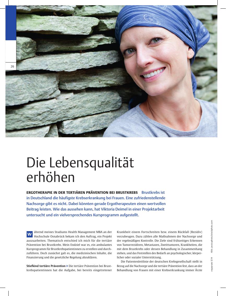 Vorschauseite 1: Ergotherapie in der tertiären Prävention bei Brustkrebs ? Die Lebensqualität erhöhen